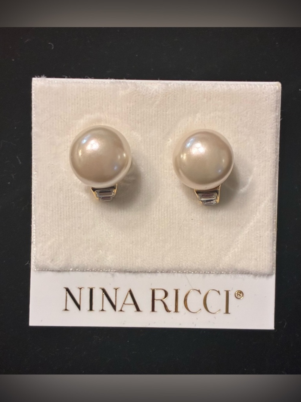 Nina Ricci NWT Gold Tone Pearls with Swvorski Crystal
Pierced Earrings